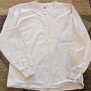 Hanes, Men's L9ng Sleeve Tagless Tee - Light Heathered Gray with Red Bull Logo